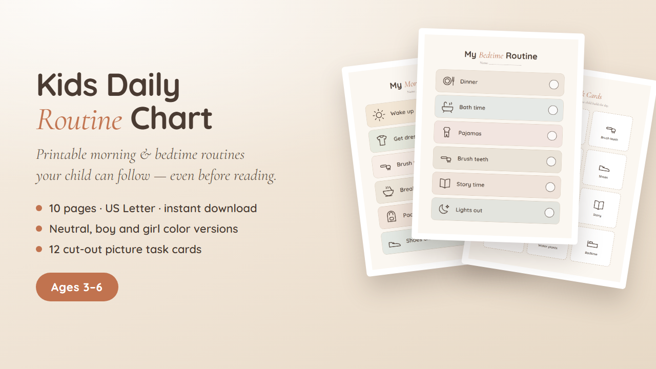 Kids Daily Routine Chart printable pack