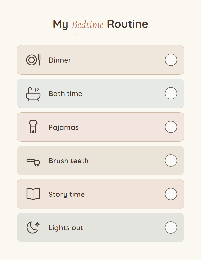 Bedtime routine chart