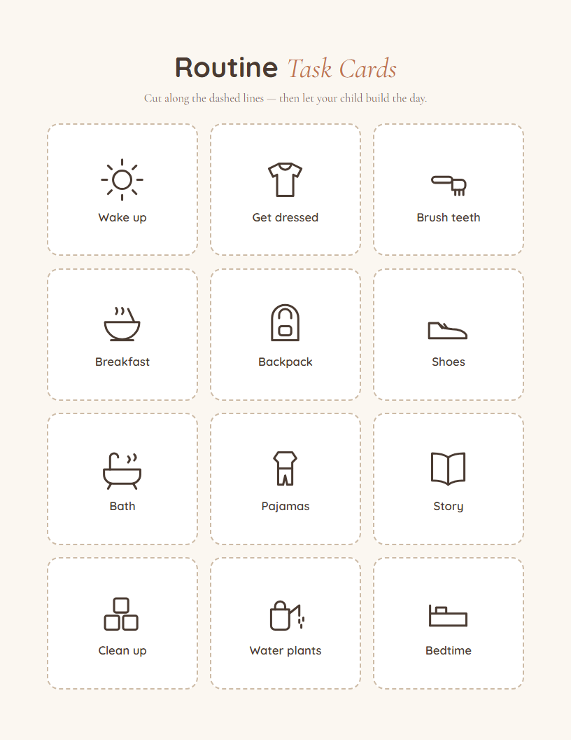 Cut-out routine task cards